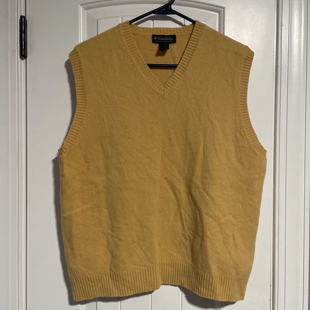 Brooks Brothers Sweater Mens Large Yellow Pullover Vest Lambswool‎ Casual